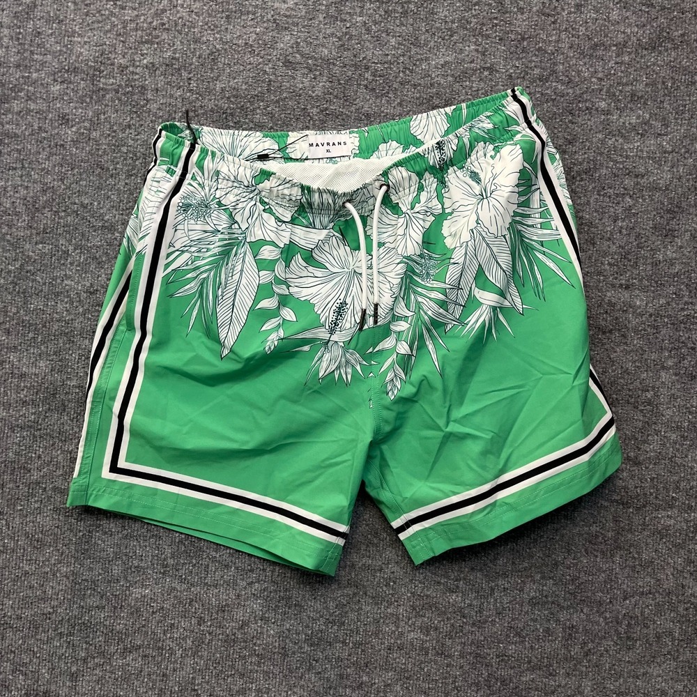 Mavrans Tropical Palm Swim Shorts Men's Green Mesh Lined Drawstring‎ Beach - XL